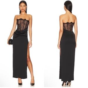NBD Black Strapless Lace Corset Maxi Dress